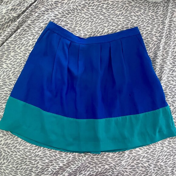 JCREW colorblock turquoise border/blue flare a-line skirt 10 - Picture 1 of 5